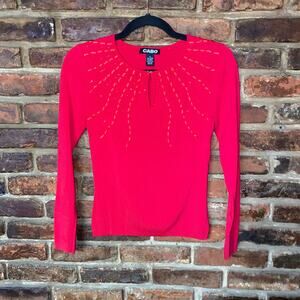 Cabo Red Embellished Keyhole Ribbed Knit Top Women's Size Small